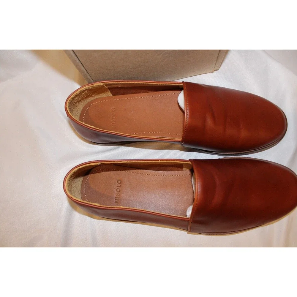 NISOLO MEN'S ALEJANDRO LEATHER SLIP ON SHOES BRANDY SZ 8 NIB $180